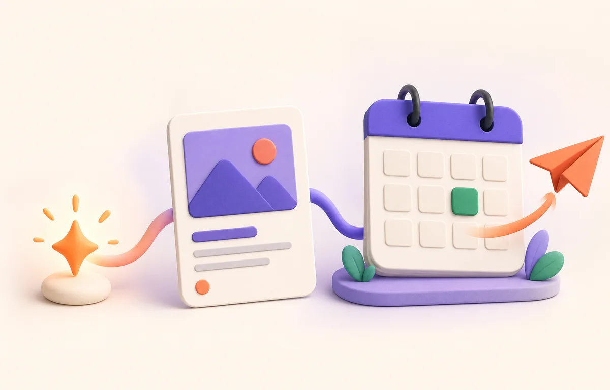 A social post flowing into a calendar and being sent